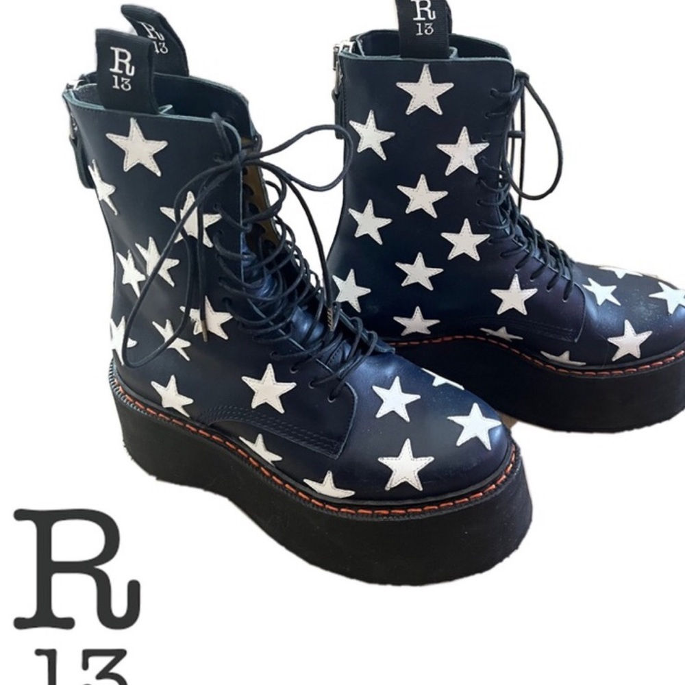 R13 Double Rockstar Stack Combat Boots - Picture 1 of 8